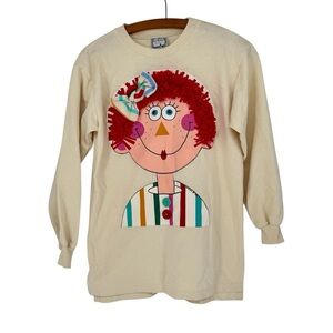 Vintage Zoodles 1996 Cream Bow Button Red Hair Girly Graphic Sweater Size 10-12